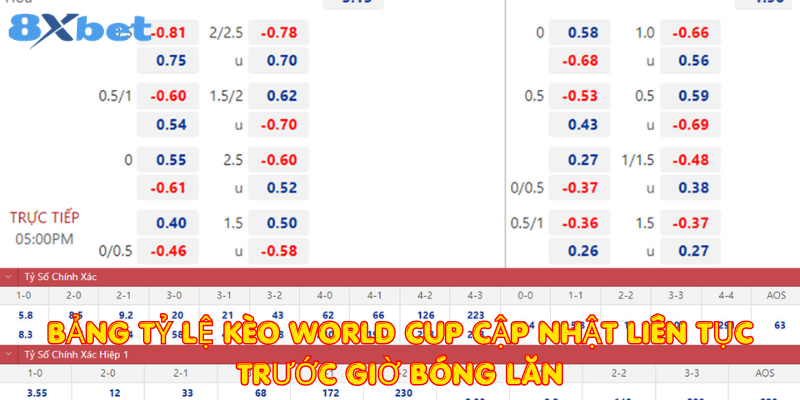 Bảng tỷ lệ kèo World Cup cập nhật liên tục trước giờ bóng lăn